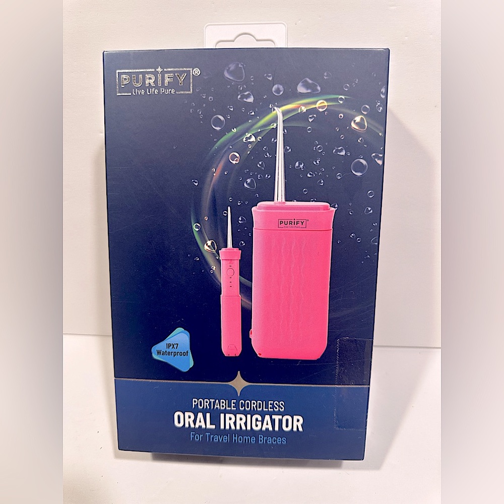 Purify Pink Portable Cordless Oral Irrigator For Travel Home Braces
